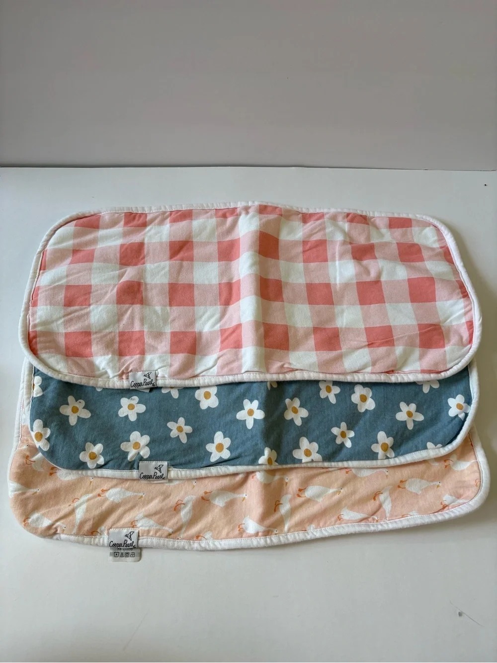 Lot Of Copper Pearl 1 Dn Bodysuit 3 Burp Cloth 2 Bibs Hat Headband 3 Binky Clips